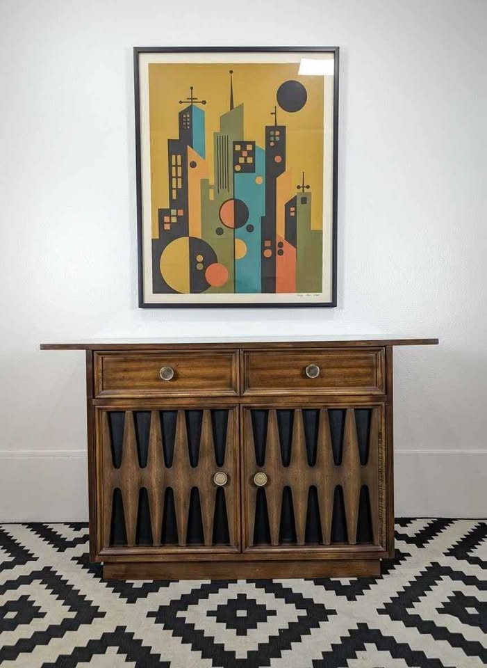 Gorgeous MCM American Walnut Brutalist Bar / Credenza / Buffet by Young