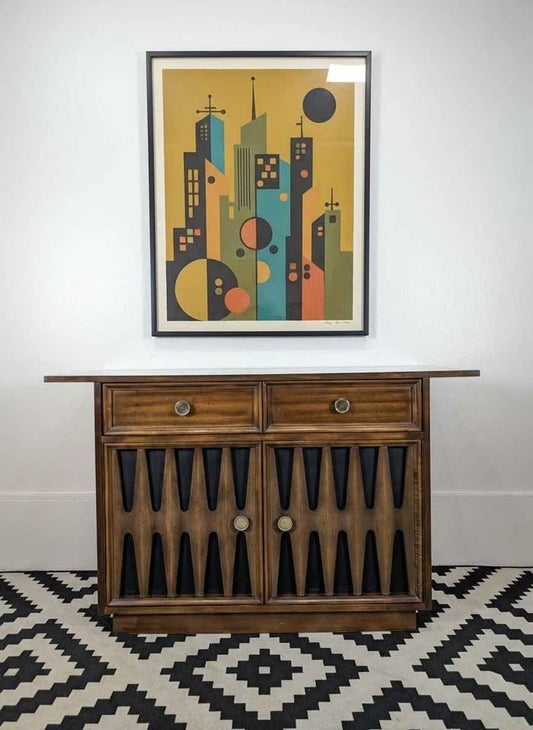 Gorgeous MCM American Walnut Brutalist Bar / Credenza / Buffet by Young