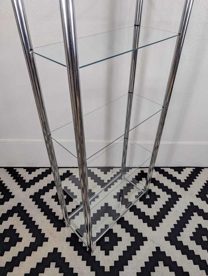 MCM Chrome & Glass 4 Tiered Etagere Display Shelf