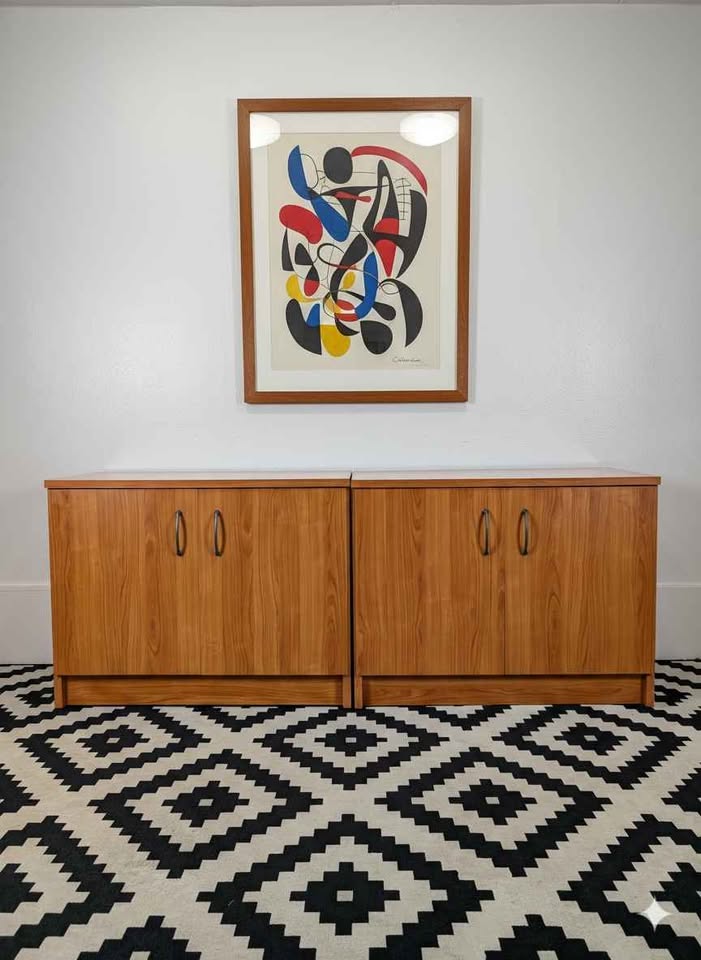 Scandinavian Record / Bookshelf Wall Unit w/ Storage Cabinets