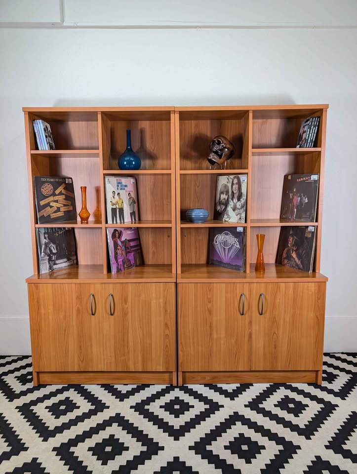 Scandinavian Record / Bookshelf Wall Unit w/ Storage Cabinets