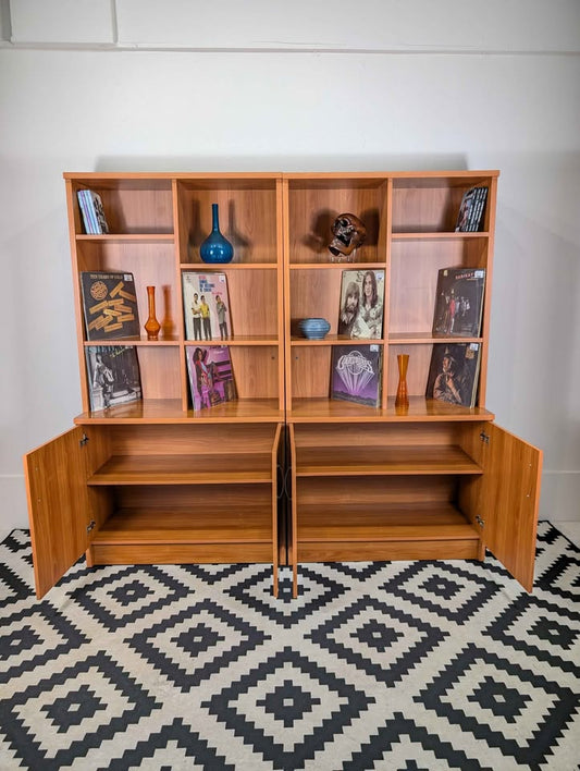 Scandinavian Record / Bookshelf Wall Unit w/ Storage Cabinets