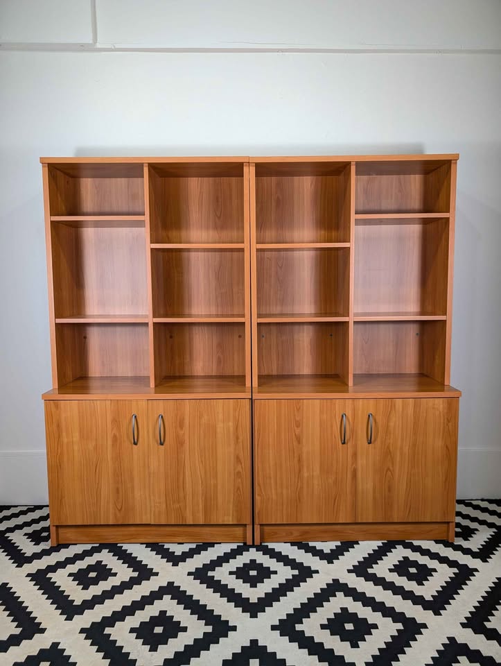 Scandinavian Record / Bookshelf Wall Unit w/ Storage Cabinets