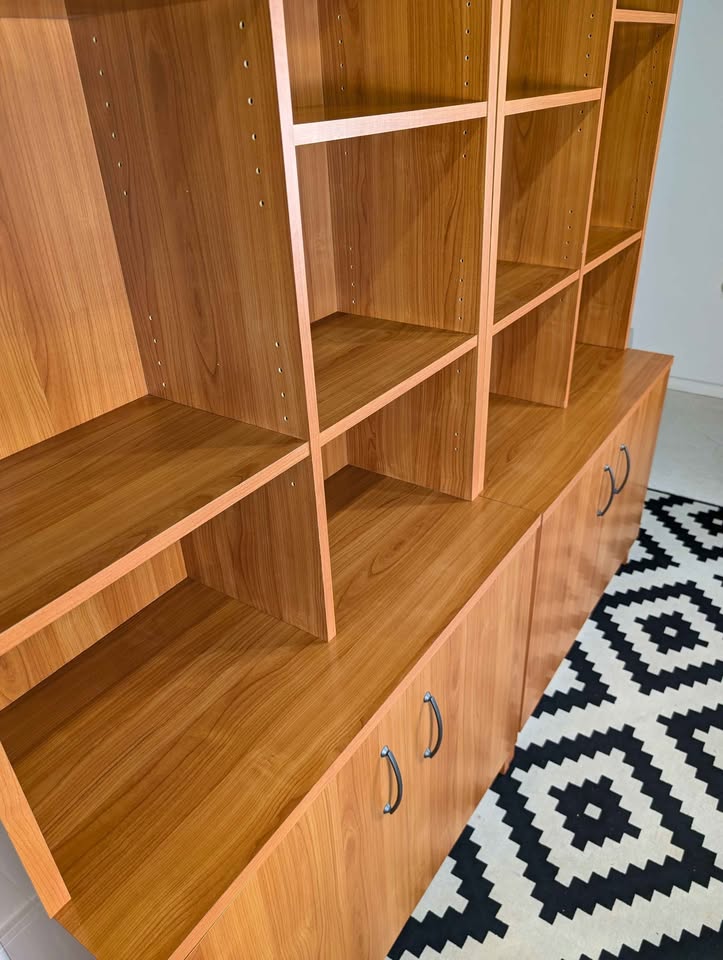 Scandinavian Record / Bookshelf Wall Unit w/ Storage Cabinets