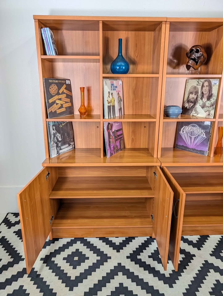 Scandinavian Record / Bookshelf Wall Unit w/ Storage Cabinets