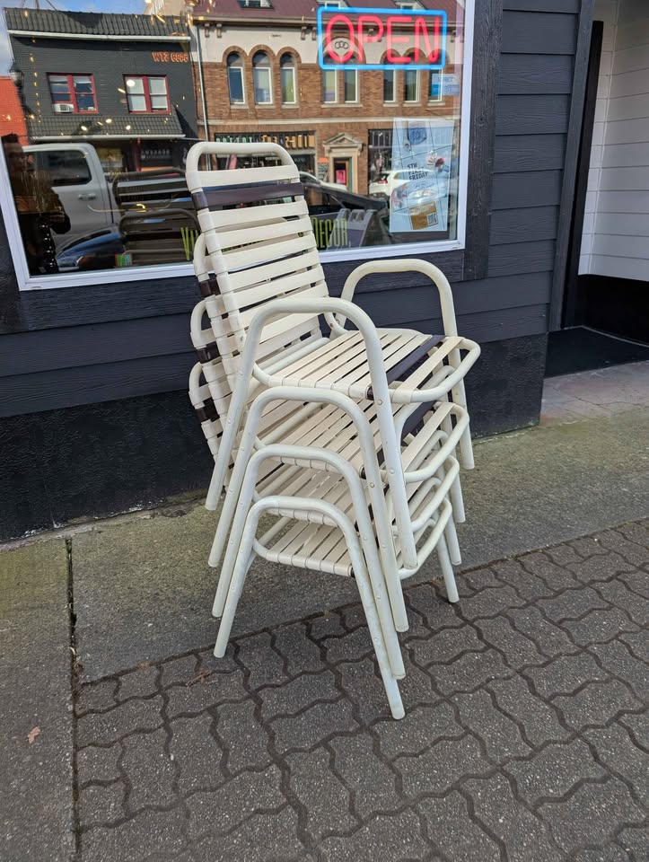 Vintage Set of 4 Vinyl Strap Patio Chairs