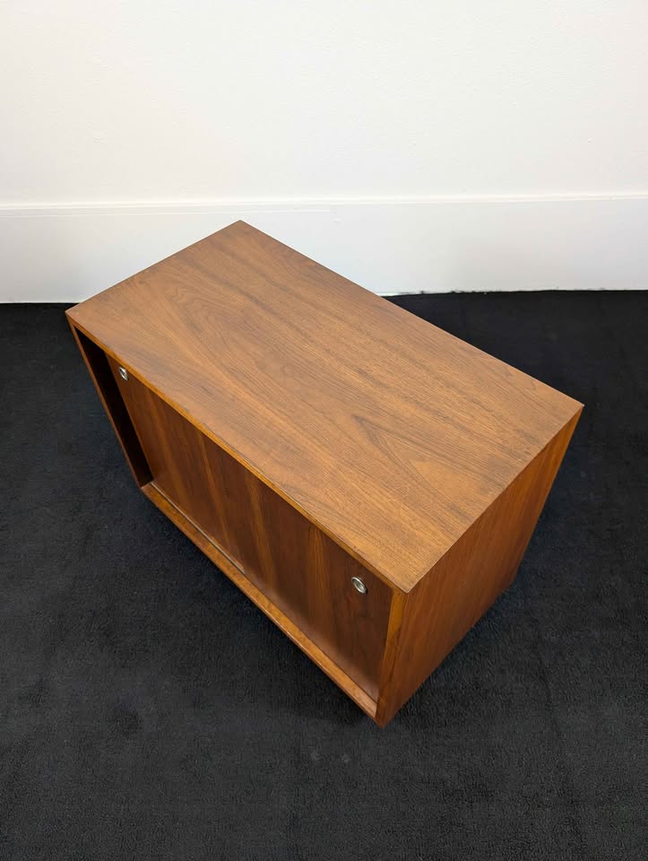 MCM Walnut Record Player Stand & Vinyl Storage Cabinet