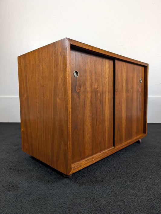 MCM Walnut Record Player Stand & Vinyl Storage Cabinet