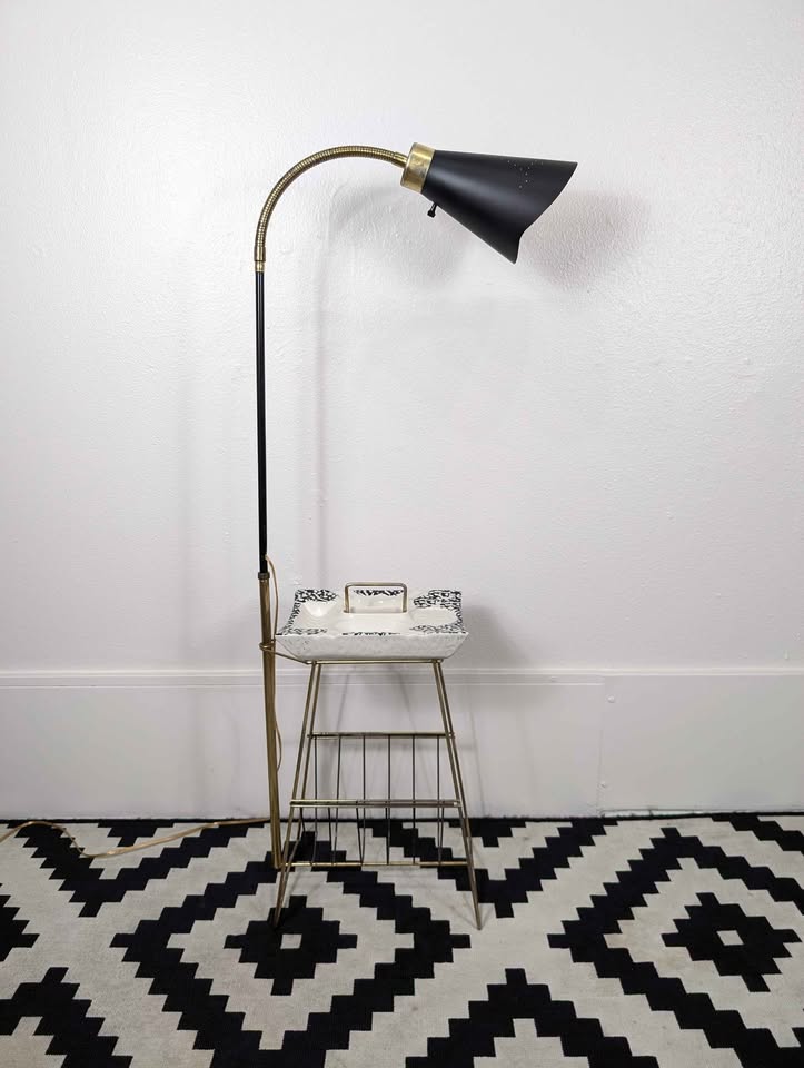 MCM Large Ashtray Floor Lamp Table w/ Magazine Rack