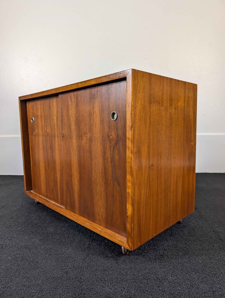 MCM Walnut Record Player Stand & Vinyl Storage Cabinet
