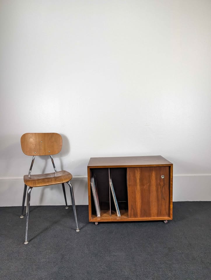 MCM Walnut Record Player Stand & Vinyl Storage Cabinet