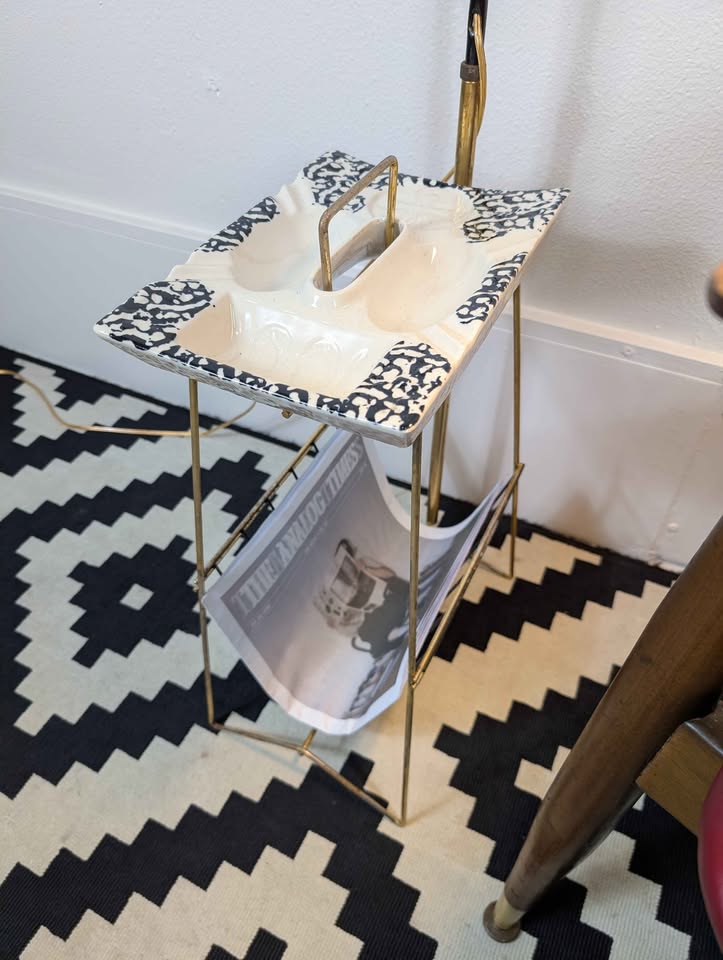 MCM Large Ashtray Floor Lamp Table w/ Magazine Rack