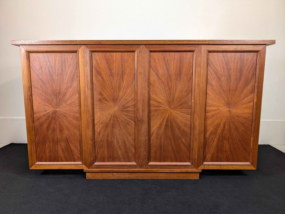 Vintage MCM Expanding Teak Starburst Bar Cabinet