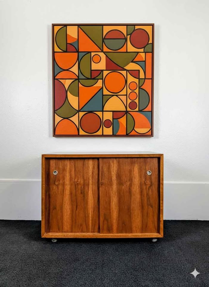 MCM Walnut Record Player Stand & Vinyl Storage Cabinet