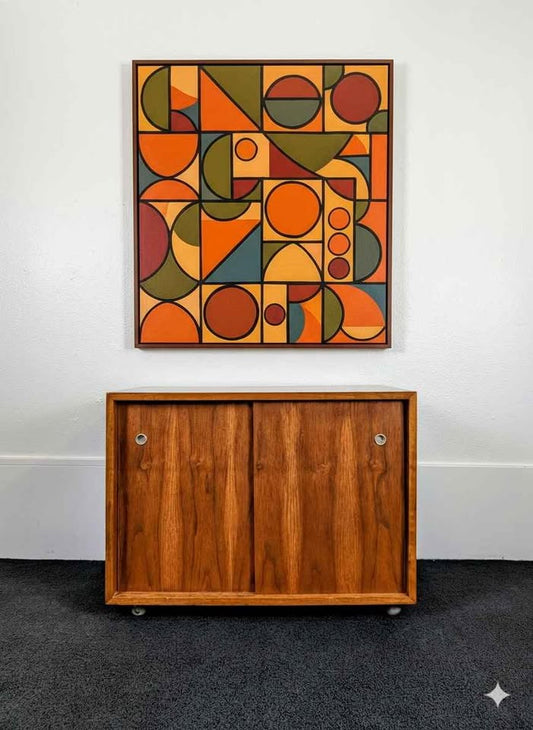 MCM Walnut Record Player Stand & Vinyl Storage Cabinet