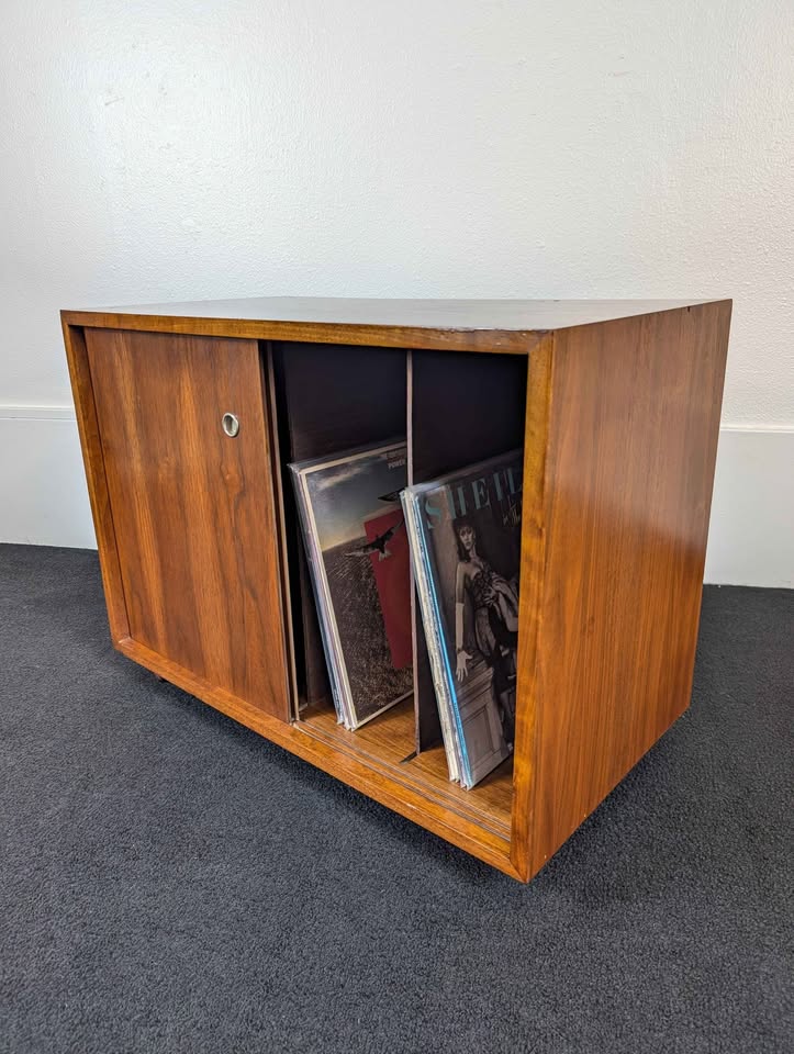 MCM Walnut Record Player Stand & Vinyl Storage Cabinet