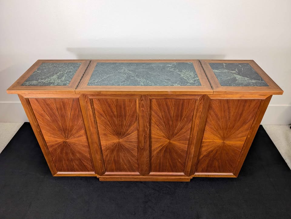 Vintage MCM Expanding Teak Starburst Bar Cabinet