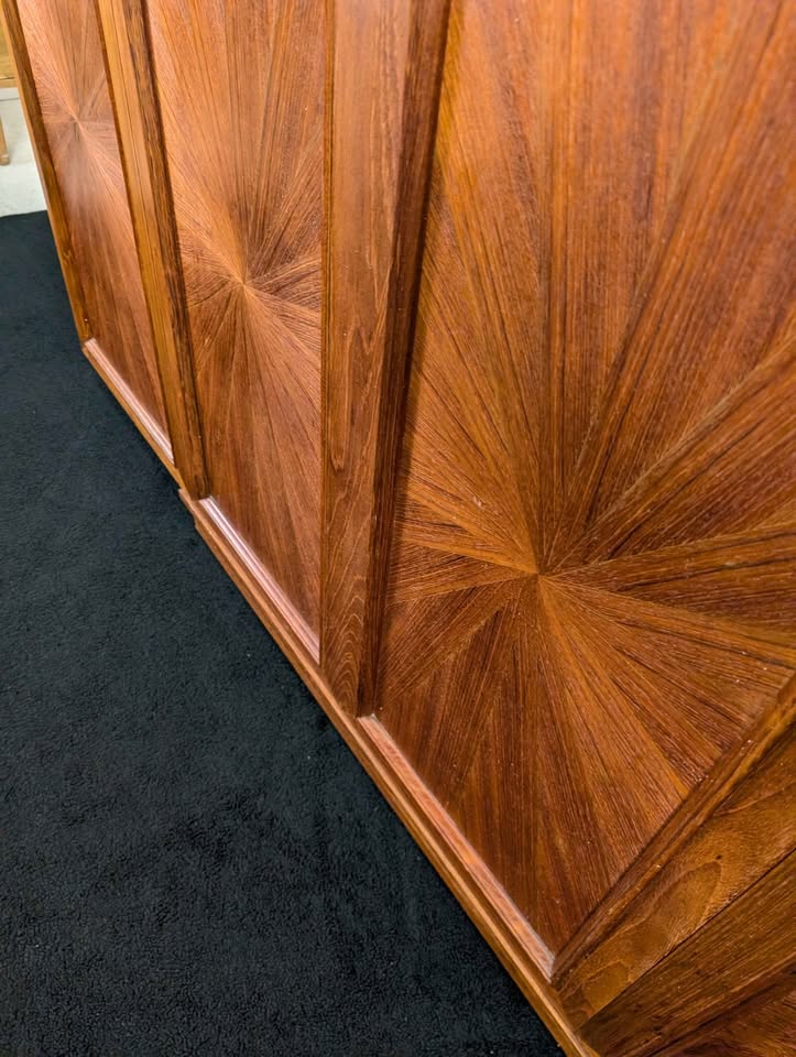 Vintage MCM Expanding Teak Starburst Bar Cabinet