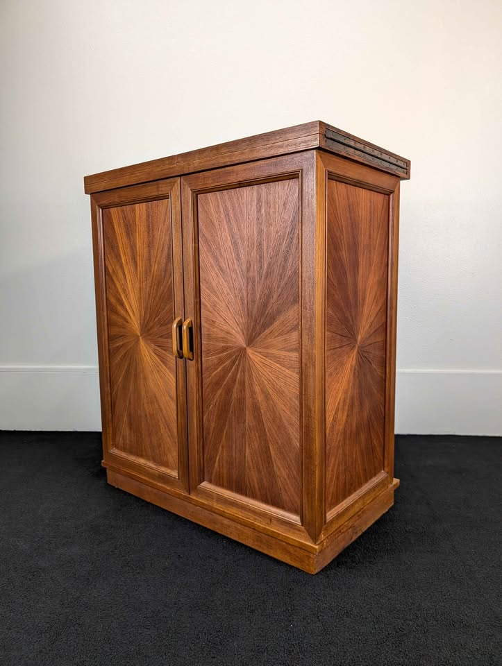 Vintage MCM Expanding Teak Starburst Bar Cabinet