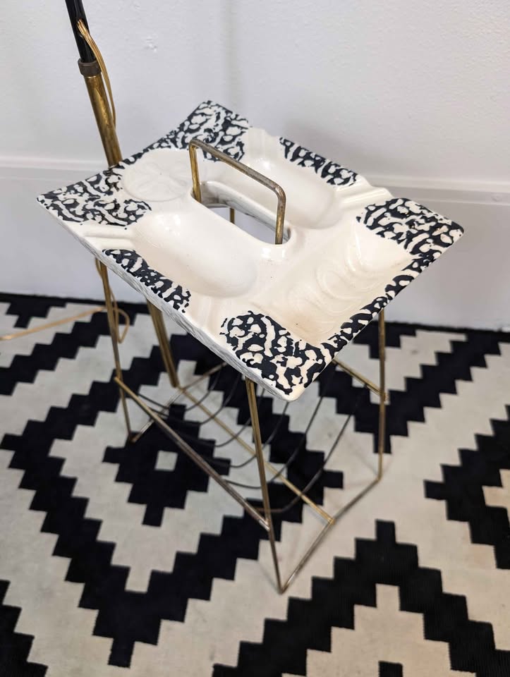 MCM Large Ashtray Floor Lamp Table w/ Magazine Rack