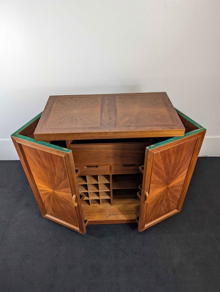 Vintage MCM Expanding Teak Starburst Bar Cabinet