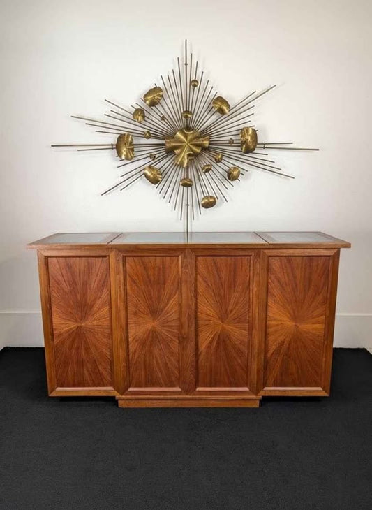 Vintage MCM Expanding Teak Starburst Bar Cabinet