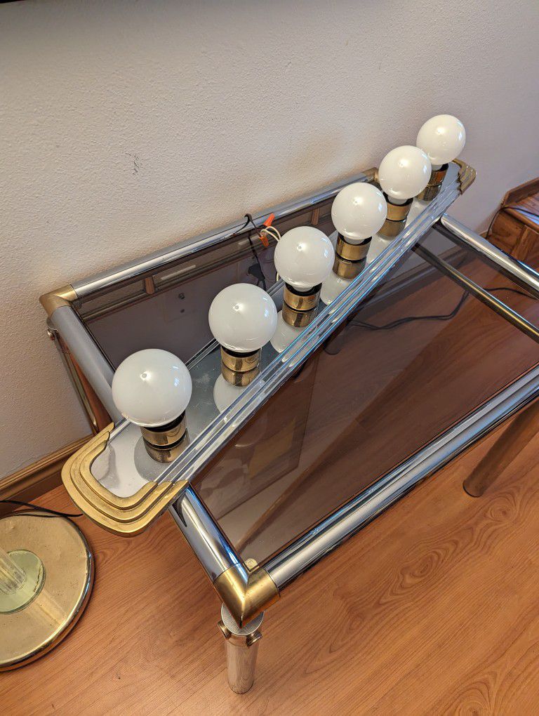 Postmodern Art Deco Revival Chrome & Brass 6 Light Vanity Lamp