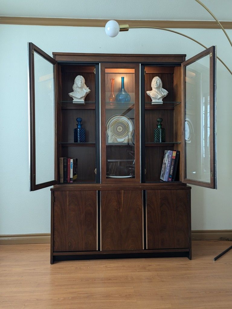 MCM Walnut & Chrome Credenza & China Display