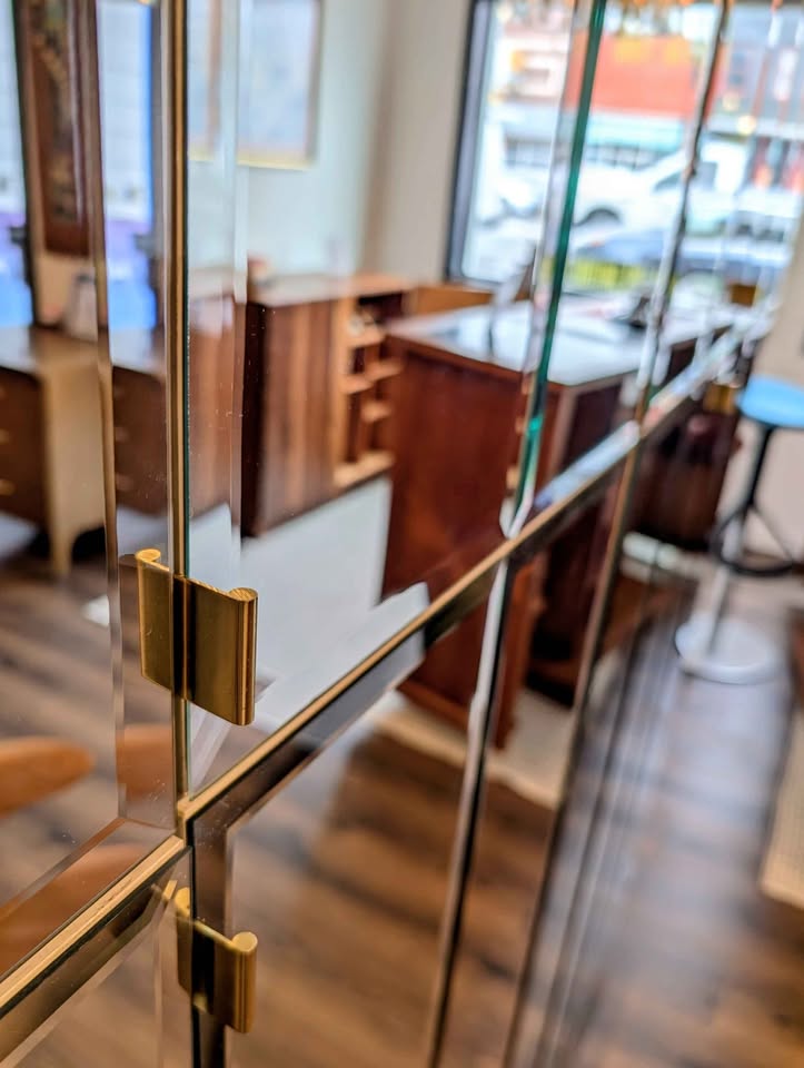 Large Vintage Mirrored Wall Unit w/ Brass Accents by Mobilia