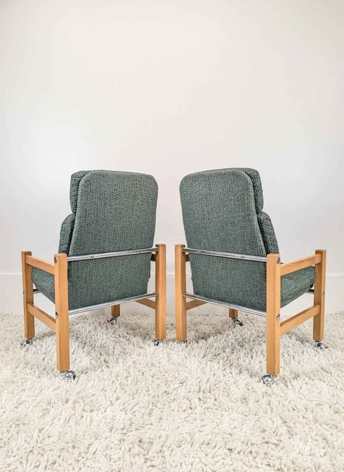 Vintage Scandinavian Style High Back Teak & Chrome Dining Chairs