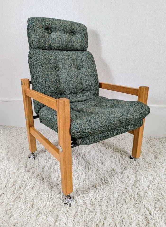 Vintage Scandinavian Style High Back Teak & Chrome Dining Chairs