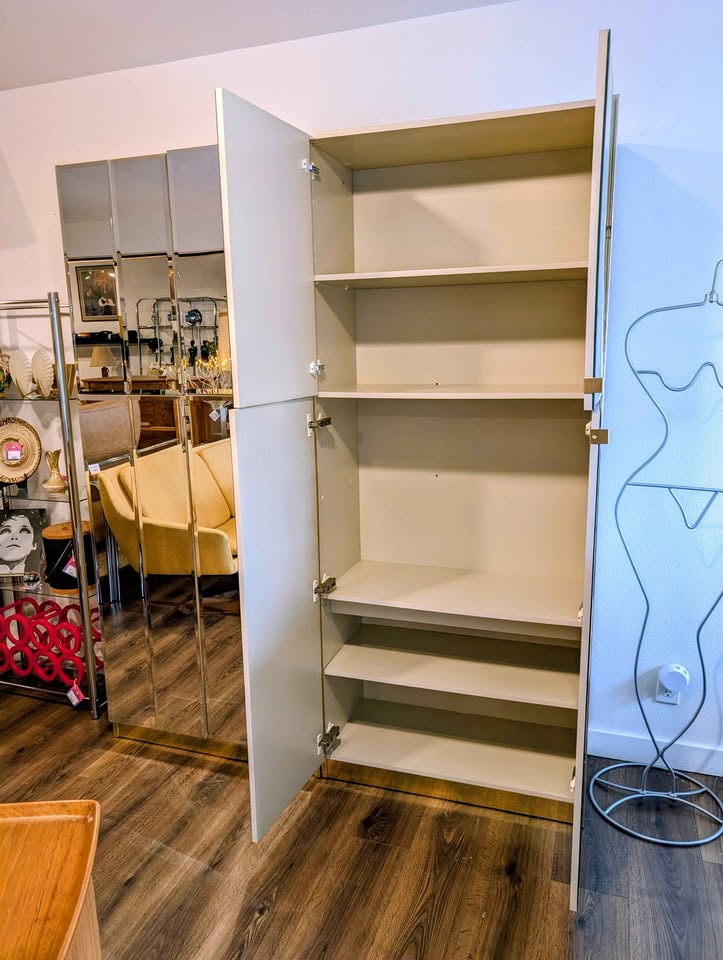 Large Vintage Mirrored Wall Unit w/ Brass Accents by Mobilia