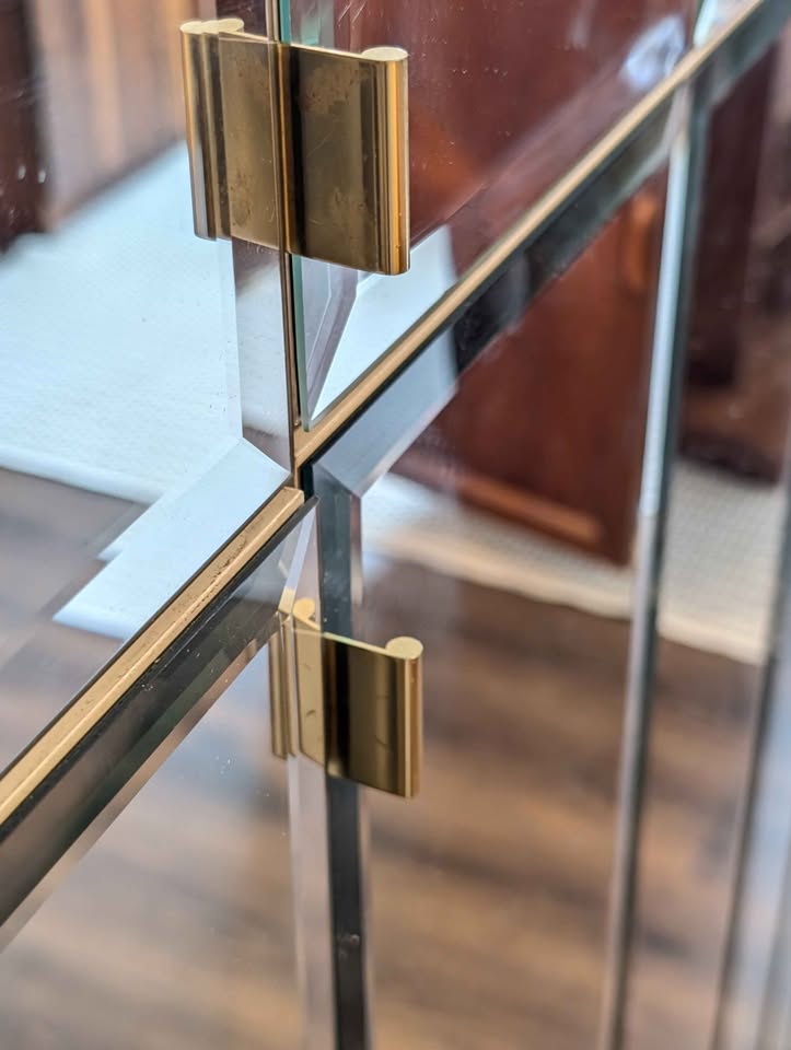 Large Vintage Mirrored Wall Unit w/ Brass Accents by Mobilia