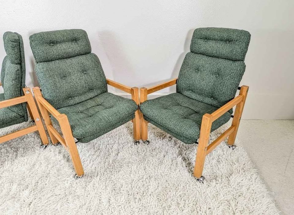 Vintage Scandinavian Style High Back Teak & Chrome Dining Chairs