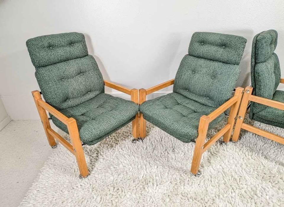 Vintage Scandinavian Style High Back Teak & Chrome Dining Chairs