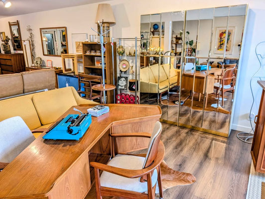 Large Vintage Mirrored Wall Unit w/ Brass Accents by Mobilia