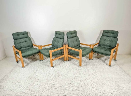 Vintage Scandinavian Style High Back Teak & Chrome Dining Chairs