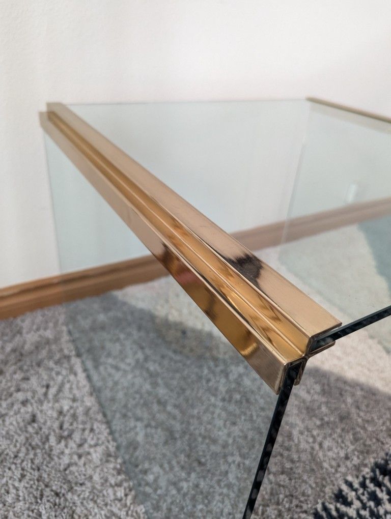 Vintage Glass & Brass Coffee / End Table by Leon Rosen For Pace