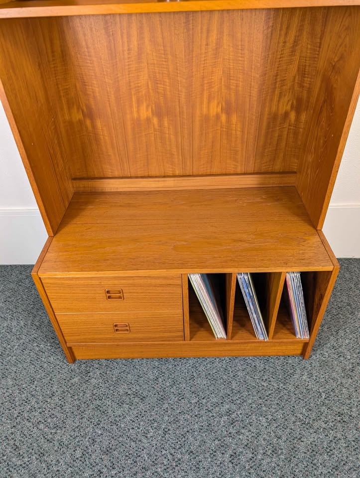 Danish Modern Teak Record Player Stand, Shelf & Vinyl Storage