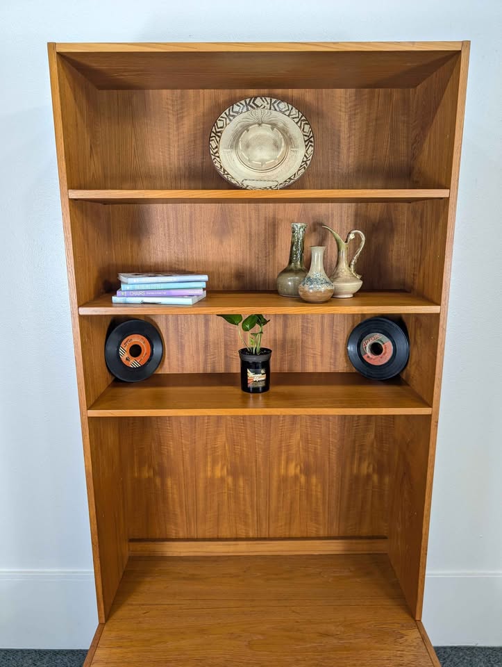 Danish Modern Teak Record Player Stand, Shelf & Vinyl Storage