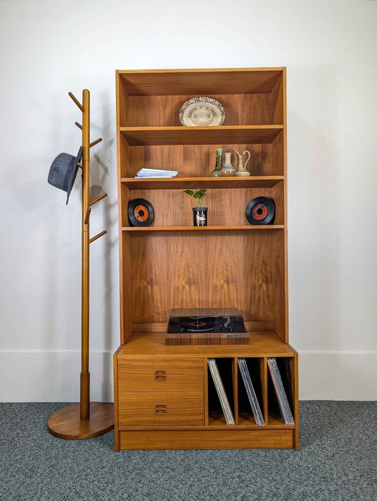 Danish Modern Teak Record Player Stand, Shelf & Vinyl Storage
