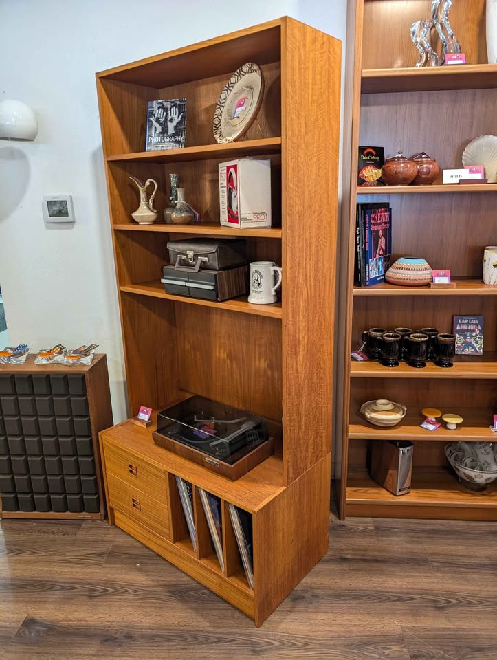 Danish Modern Teak Record Player Stand, Shelf & Vinyl Storage