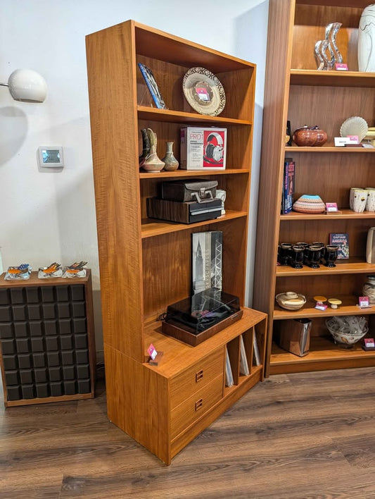Danish Modern Teak Record Player Stand, Shelf & Vinyl Storage