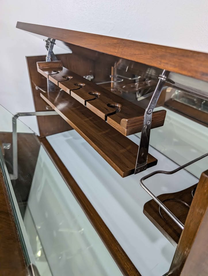 Mid Century Modern Walnut Light Up Bar Cabinet
