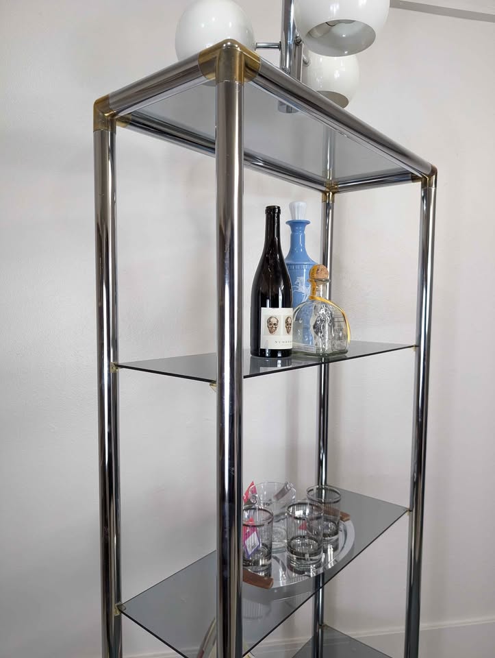 MCM Vintage Milo Baughman Style Chrome Etagere