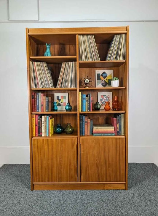 Danish Modern Large Teak Bookcase with Storage Cabinet