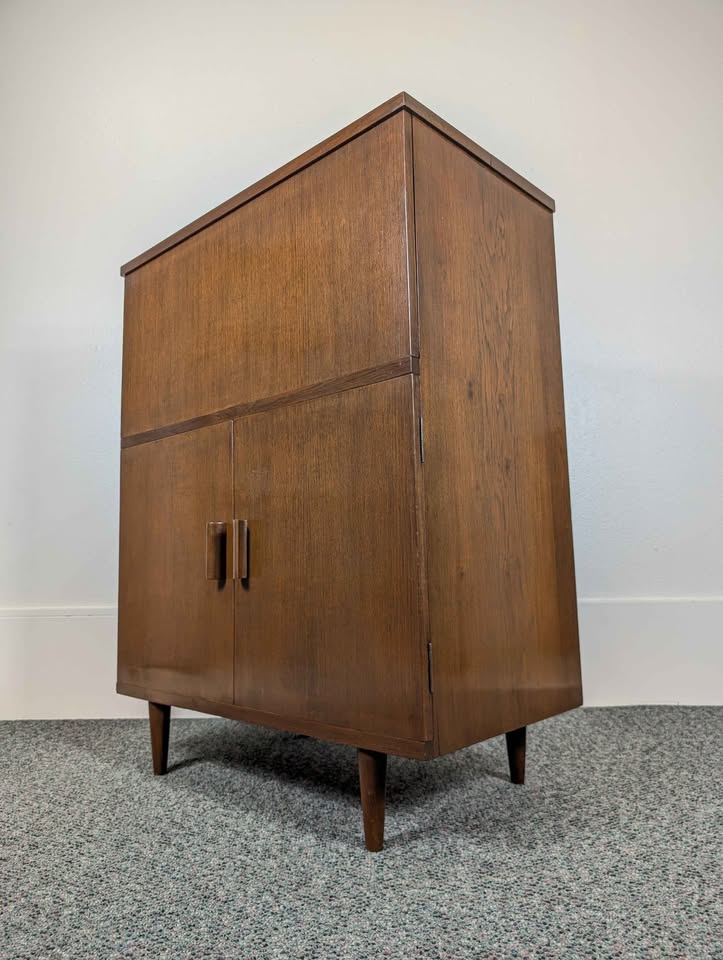 Mid Century Modern Walnut Light Up Bar Cabinet