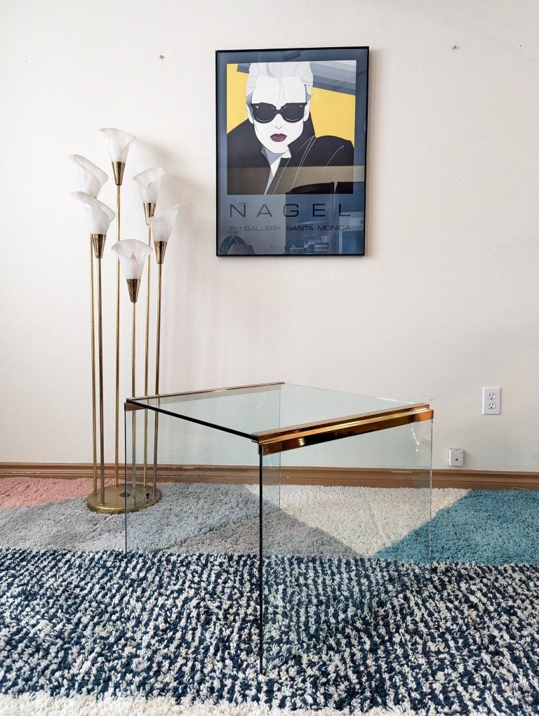 Vintage Glass & Brass Coffee / End Table by Leon Rosen For Pace