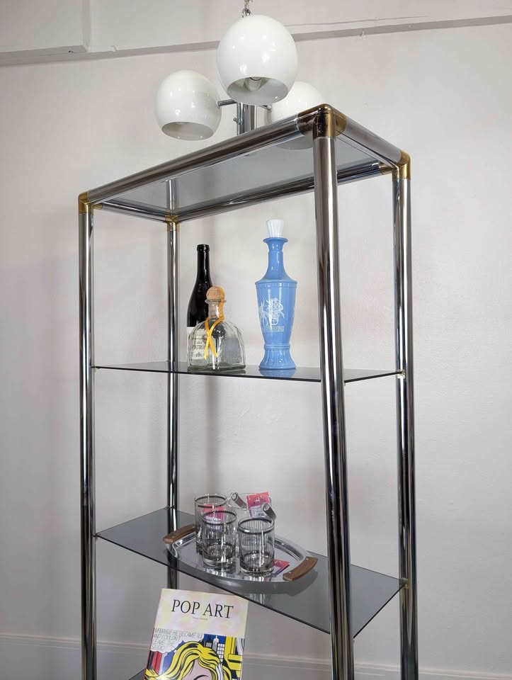 MCM Vintage Milo Baughman Style Chrome Etagere