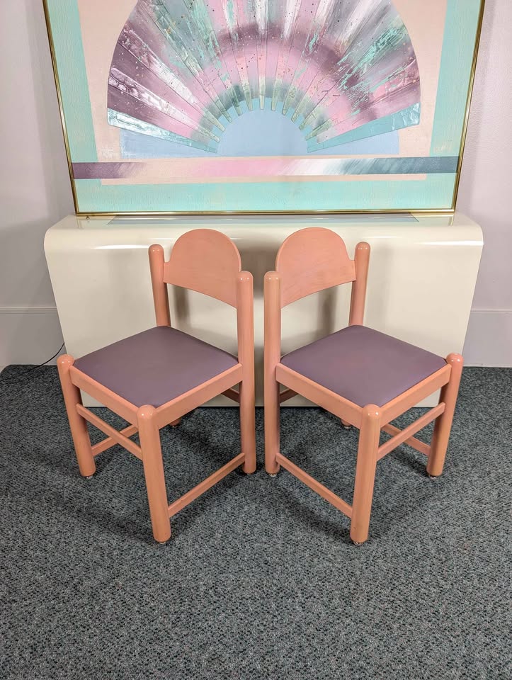 Vintage Pair of Pink & Purple Padova Dining Chairs by Hank Lowenstein